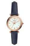 Fossil Women's Mini Carlie Navy Leather Strap Watch 28mm