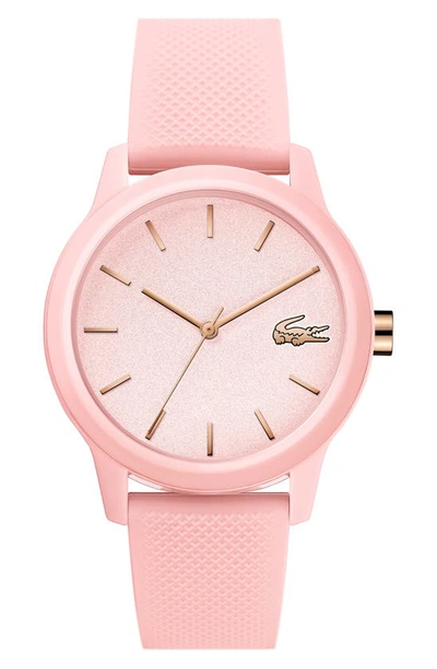Lacoste Women's 12.12 Pink Rubber Strap Watch 36mm Women's Shoes In Pink