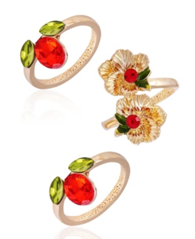 Nanette Lepore Winter Garden Set Of 3 Stack Rings In Gold