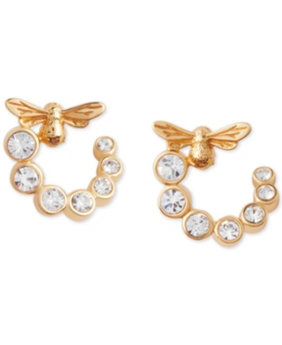 Olivia Burton Lucky Bee Crystal Drop Hoop Earrings In Gold