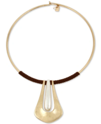 Robert Lee Morris Soho Two-tone Sculptural 16-1/2" Suede-wrapped Wire Collar Pendant Necklace In Two Tone