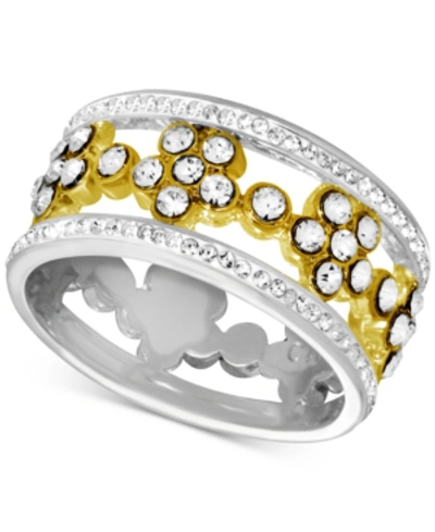 Essentials Floral Crystal Openwork Band Ring In Two-tone Plate