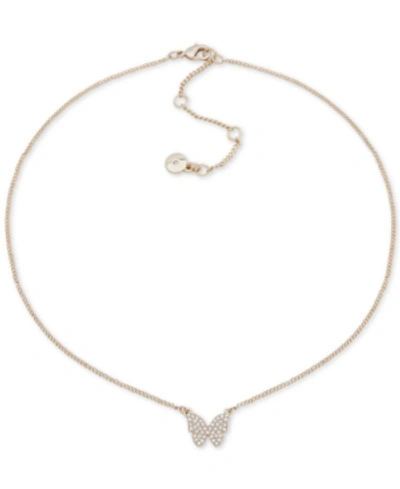 Dkny Pave Butterfly Pendant Necklace, 16" + 3" Extender In Silver