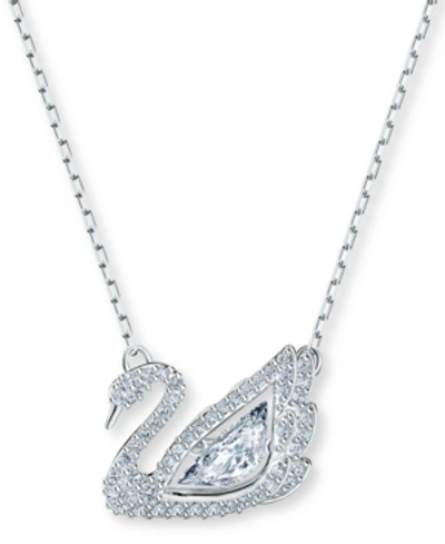 Swarovski Silver-tone Dancing Swan Crystal Pendant Necklace, 15" + 2" Extender In White