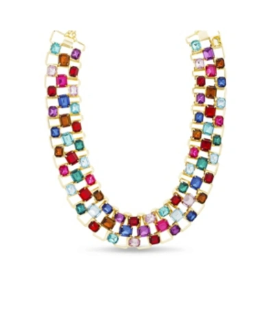 Kensie Rhinestone Baguette Bib Necklace In Multi