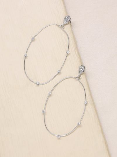 Ettika Delicate Crystal Large Oval Hoop Women's Earrings In Grey