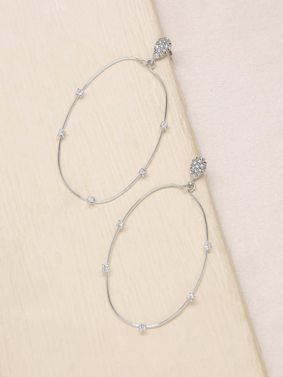 Ettika Delicate Crystal Large Oval Hoop Women's Earrings In Silver