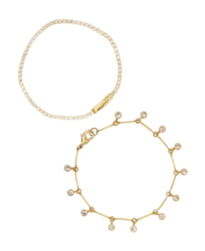 Ettika Women's Crystal Droplet 18k Gold-plated Chain Bracelet 2-piece Set