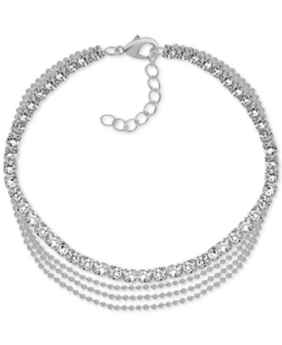 Essentials Multi-row Crystal Ankle Bracelet In Silver-plate