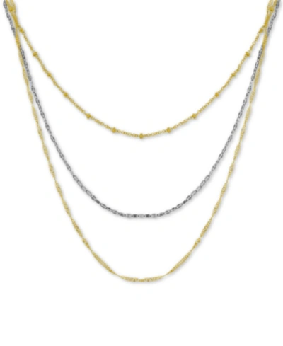 Essentials Silver Plated Multi-chain 18" Layered Statement Necklace In Tri-tone