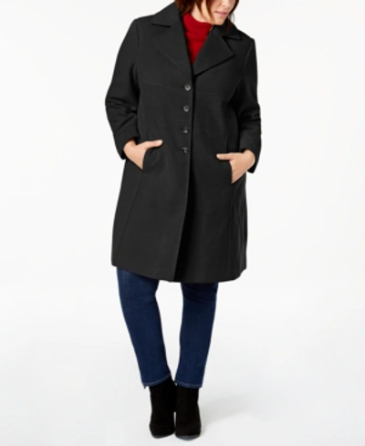 Tommy Hilfiger Plus Size Single-breasted Peacoat, Created For Macy's In Black