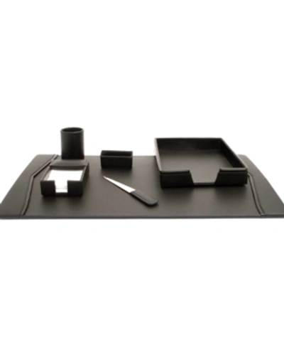 Bey-berk Leather 6 Piece Desk Set In Black