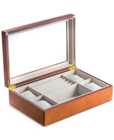 Bey-berk Wood & Glass Valet Box In Cherry Wood