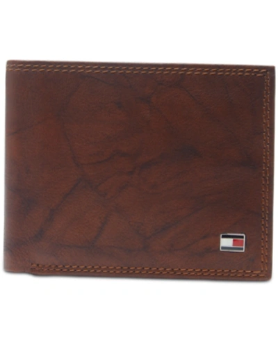 Tommy Hilfiger Men's Traveler Rfid Extra-capacity Bifold Leather Wallet In Tan