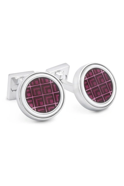 Ike Behar Round Enamel Cuff Links In Burgundy