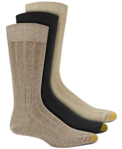 Gold Toe Men's 3-pack Dress Hampton Crew Socks, Created For Macy's In Khaki