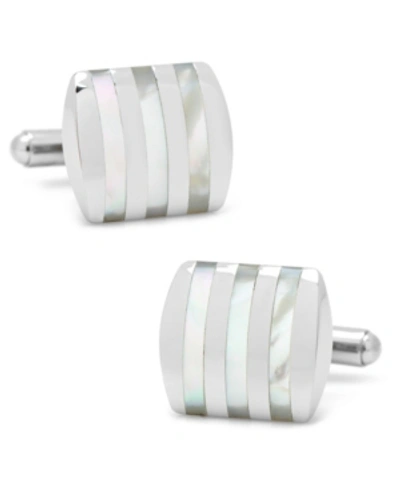 Cufflinks Inc. Stainless Steel Striped Mother-of-pearl Cufflinks In White