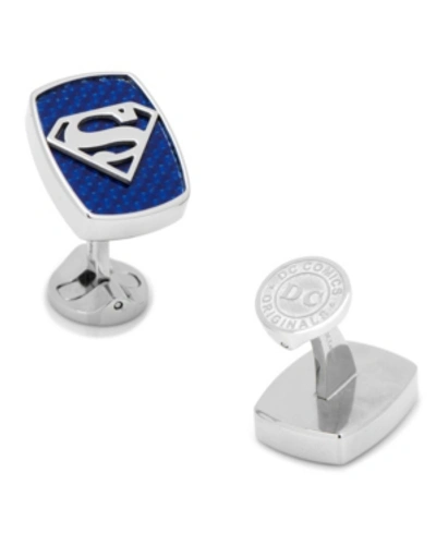 Cufflinks, Inc Stainless Steel Carbon Fiber Superman Cufflinks In Blue