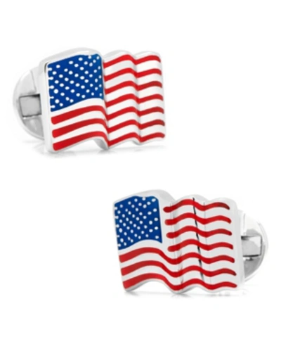 Cufflinks, Inc Sterling Waving American Flag Cufflinks In Multi