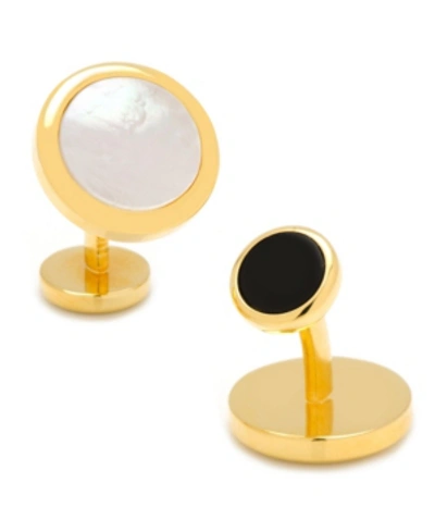Cufflinks, Inc Double Sided Gold Mother Of Pearl Round Beveled Cufflinks In White