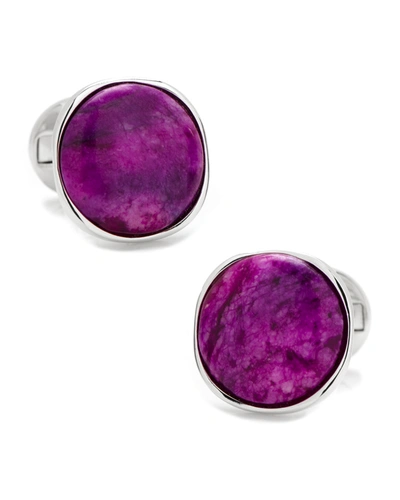 Cufflinks, Inc Sterling Classic Round Sugilite Nebula Cufflinks In Pink