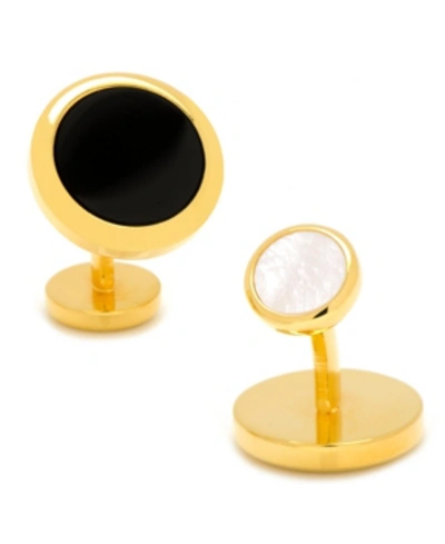 Cufflinks, Inc Double Sided Gold Onyx Round Beveled Cufflinks In Black