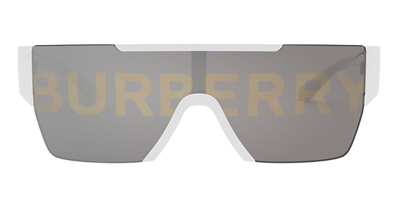 Burberry 138mm Logo Shield Sunglasses In Gold Tone,grey,silver Tone,white