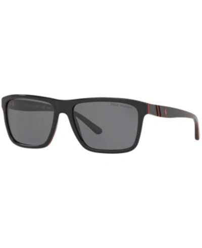 Polo Ralph Lauren Polarized Sunglasses, Ph4153 58 In Black/red/black/polar Dark Grey