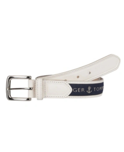 Tommy Hilfiger Men's Tri-color Ribbon Inlay Leather Belt In Cream