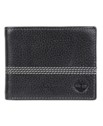 Timberland Men's  Milled Quad Stitch Passcase Wallet In Black