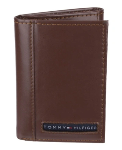 Tommy Hilfiger Men's Genuine Leather Trifold Wallet In Tan