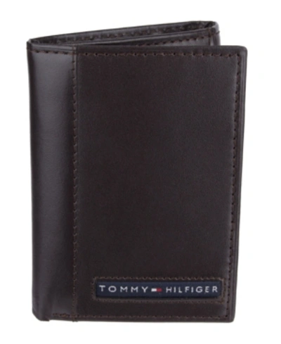 Tommy Hilfiger Men's Genuine Leather Trifold Wallet In Brown