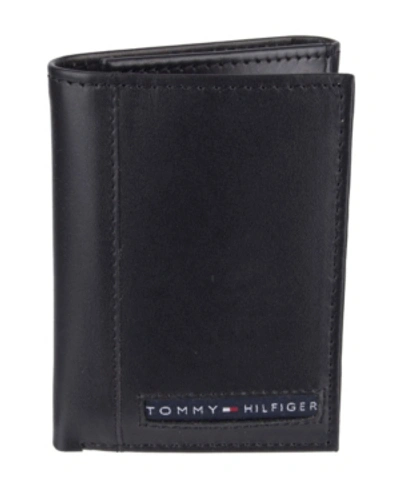 Tommy Hilfiger Men's Genuine Leather Trifold Wallet In Black
