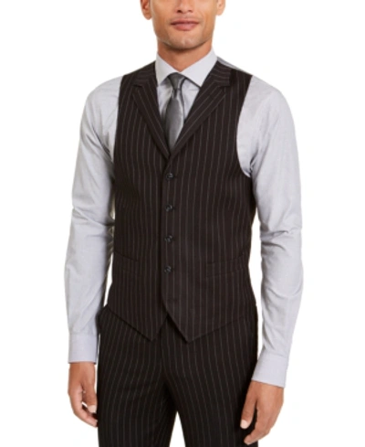 Sean John Men's Classic-fit Stretch Black Pinstripe Suit Separate Vest