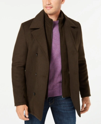 Kenneth Cole Men's Big & Tall Double Breasted Pea Coat With Bib In Medium Brown