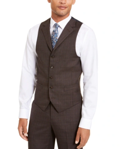 Sean John Men's Classic-fit Stretch Brown Neat Suit Separate Vest
