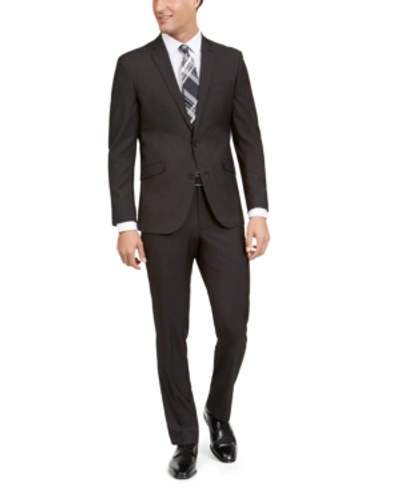 Kenneth Cole Unlisted Men's Slim-fit Stretch Black Pindot Suit In 008black