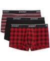 2(x)ist Men's Cotton Stretch 3 Pack No-show Trunk In Buffalo/black/red Stripe