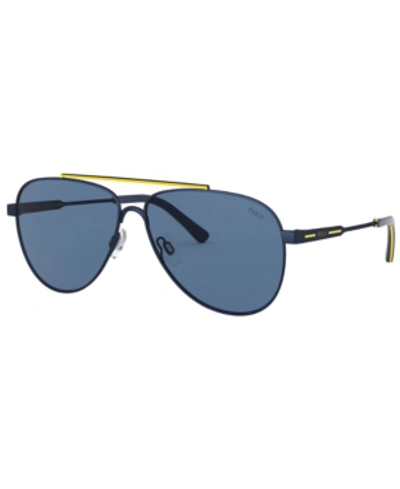 Polo Ralph Lauren Men's Sunglasses, Ph3126 In Semishiny Navy Blue /yellow/dark Blue