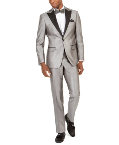 Tallia Orange Men's Slim-fit Silver Twill Suit