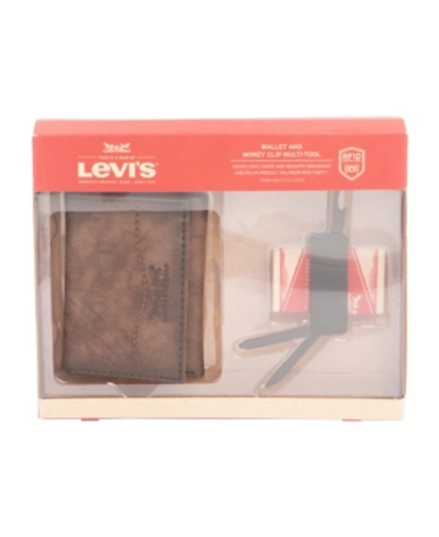 Levi's Men's Rfid Bifold Wallet With Deluxe Multi Tool In Dark Brown