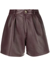 Etro Nappa Leather High Waist Shorts In Brown