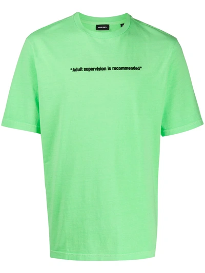 Diesel Printed Neon Cotton Jersey T-shirt In Green