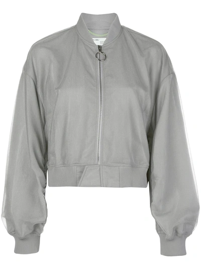 Off-white Layered Printed Stretch-tulle And Shell Bomber Jacket In Grey