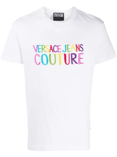 Versace Jeans Couture Logo Embroidered Cotton Jersey T-shirt In White