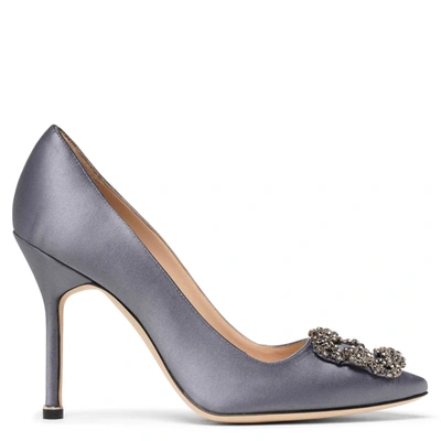 Manolo Blahnik 105mm Hangisi Silk Satin Pumps In London Grey