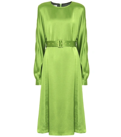 Dries Van Noten Belted Satin Dress In Green | ModeSens