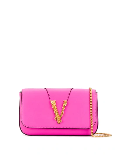 Versace Virtus Leather Shoulder Bag In Pink