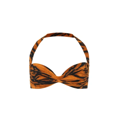 Norma Kamali Bill Tiger-print Bikini Top In Brown