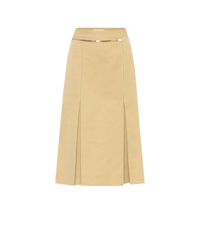 Victoria Beckham Chain-embellished Linen And Cotton-blend Midi Skirt In Sand